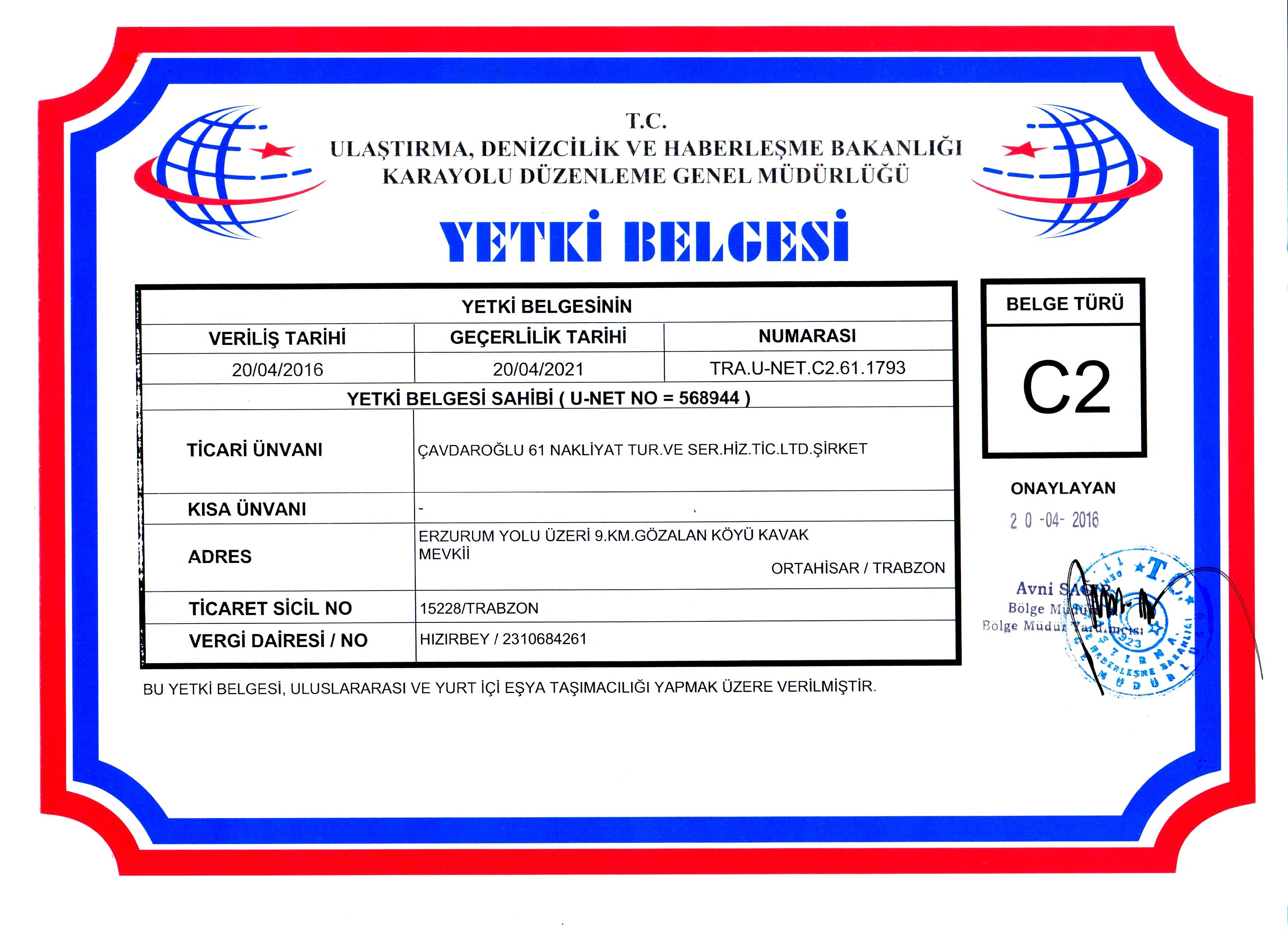 C2 YETKİ BELGESİ